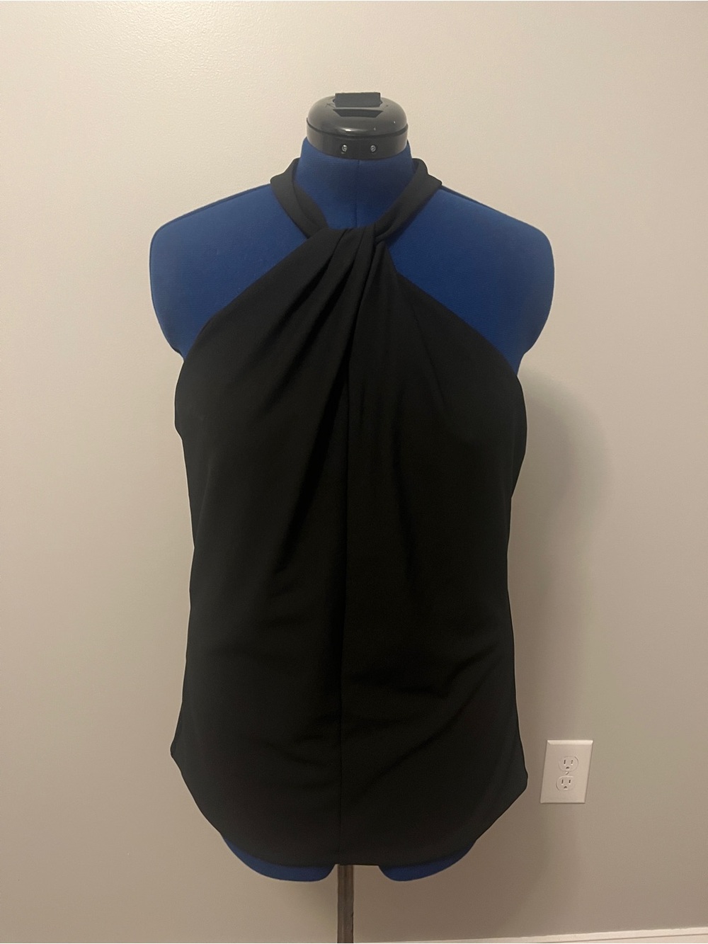 White House Black Market Black Halter Twist Neck Blouse